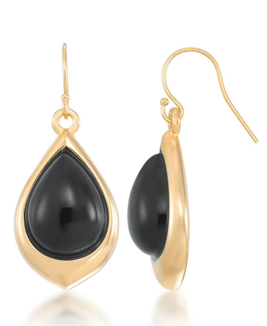 Yellow Gold_Gold Luxe® 14K Yellow Gold Teardrop Dangles with Genuine Onyx. Dent Resistant, Infused with Nano Diamond Resin Core® - iHeart Jewels_I_Heart_1