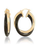 Load image into Gallery viewer, Yellow Gold_Gold Luxe® 14K Yellow Gold and Genuine Onyx Large Double Hoop Earrings. Dent Resistant, Infused with Nano Diamond Resin Core® - iHeart Jewels_I_Heart_1