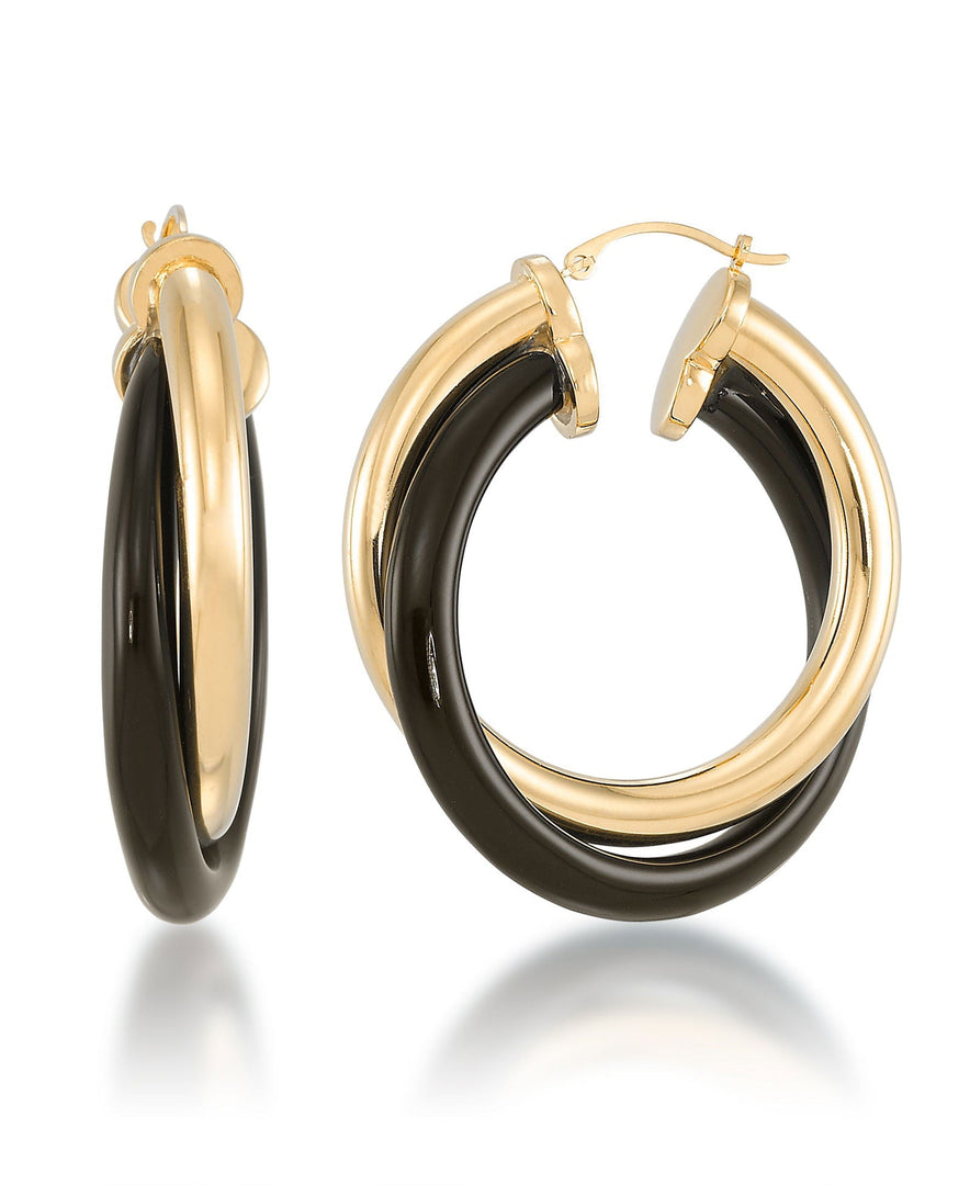Yellow Gold_Gold Luxe® 14K Yellow Gold and Genuine Onyx Large Double Hoop Earrings. Dent Resistant, Infused with Nano Diamond Resin Core® - iHeart Jewels_I_Heart_1