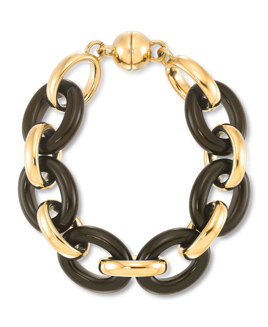 Yellow Gold_Gold Luxe® 14K Yellow Gold and Genuine Onyx Oval Rolo Link Bracelet. Dent Resistant, Infused with Nano Diamond Resin Core®. Average Wist Size - iHeart Jewels_I_Heart_1