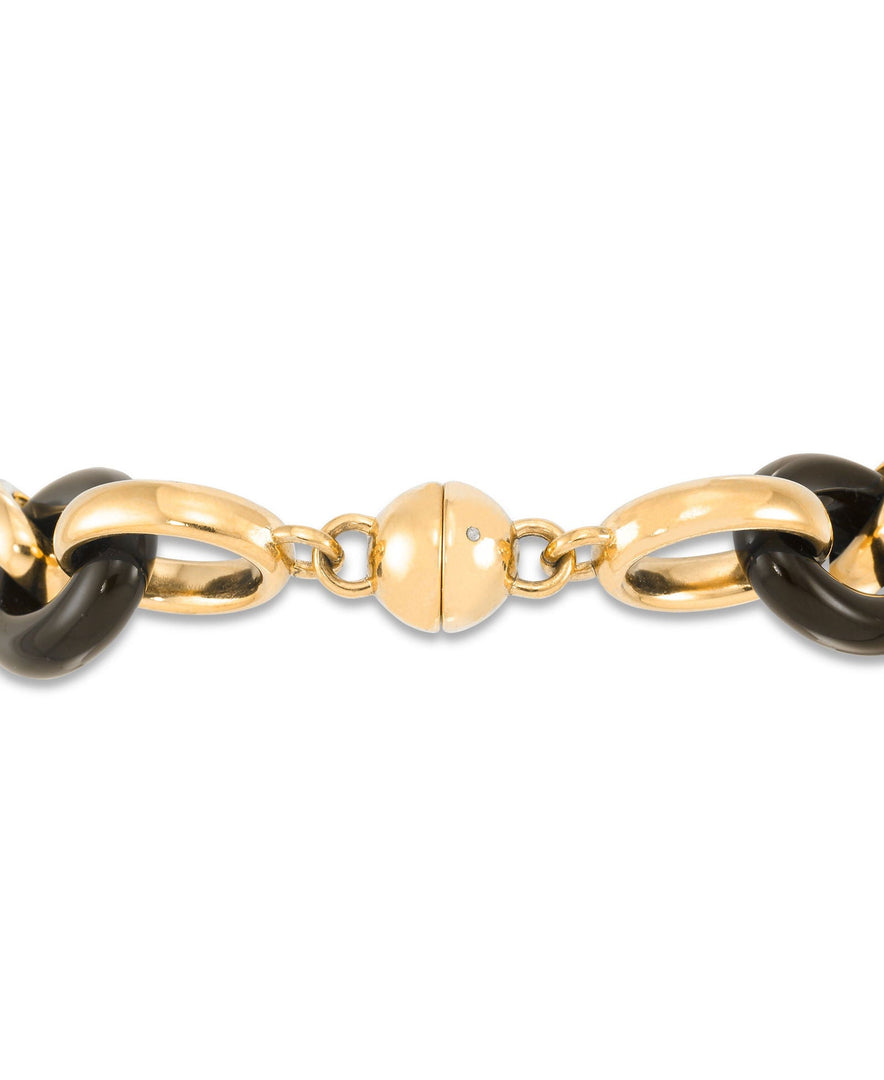 Yellow Gold_Gold Luxe® 14K Yellow Gold and Genuine Onyx Oval Rolo Link Bracelet. Dent Resistant, Infused with Nano Diamond Resin Core®. Average Wist Size - iHeart Jewels_I_Heart_1