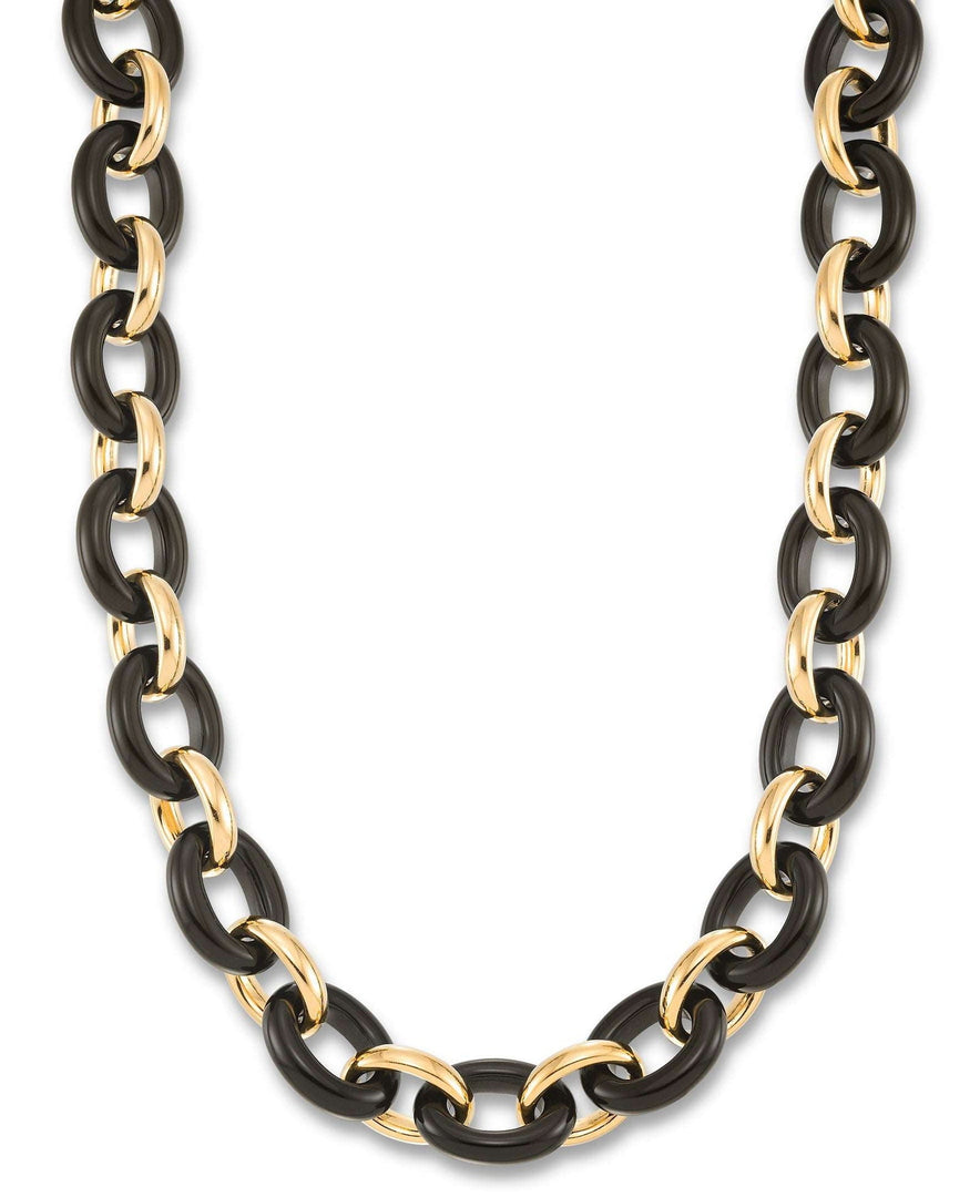 Yellow Gold_Gold Luxe® 14K Yellow Gold and Genuine Onyx Oval Rolo Link Necklace, 18".  Dent Resistant, Infused with Nano Diamond Resin Core® - iHeart Jewels_I_Heart_1