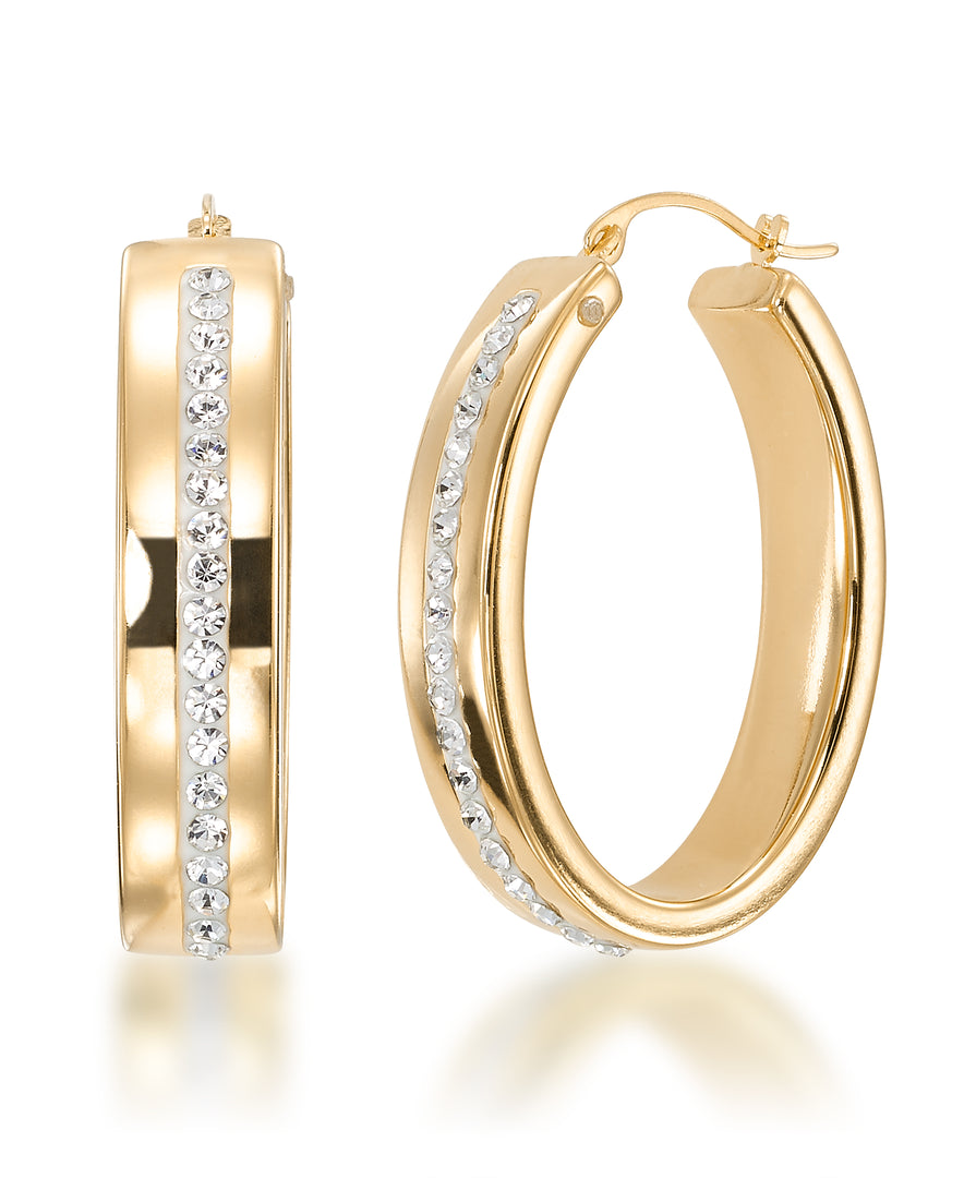 Yellow Gold_Gold Luxe® 14K Yellow Gold Wide and Bold Oval Hoop Earrings with Brilliant Pave Crystals. Dent Resistant, Infused with Nano Diamond Resin Core® - iHeart Jewels_I_Heart_1