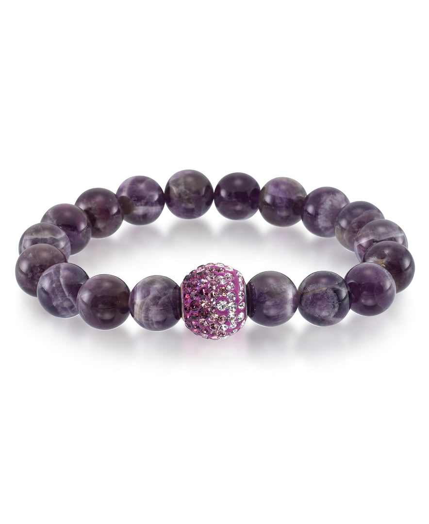 Genuine Amethyst_Genuine Amethyst Beaded Stretch Bracelet with Amethyst and Diamond Color Crystal Glitter Ball_I_Heart_1
