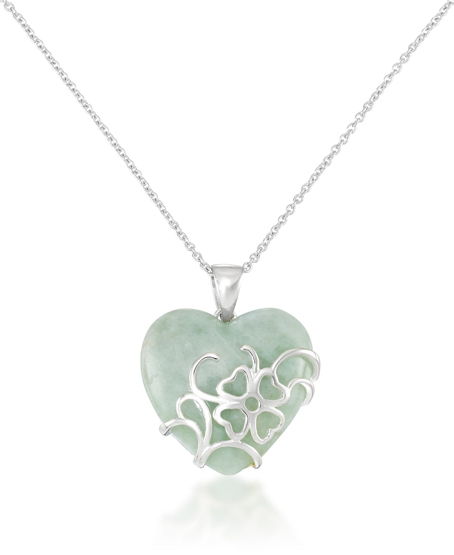 Platinum over Sterling Silver_Genuine Jade Heart Shaped Pendant, 18"_I_Heart_1