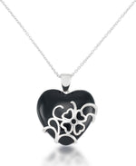 Load image into Gallery viewer, Platinum over Sterling Silver_Genuine Onyx Heart Shaped Pendant, 18"_I_Heart_1
