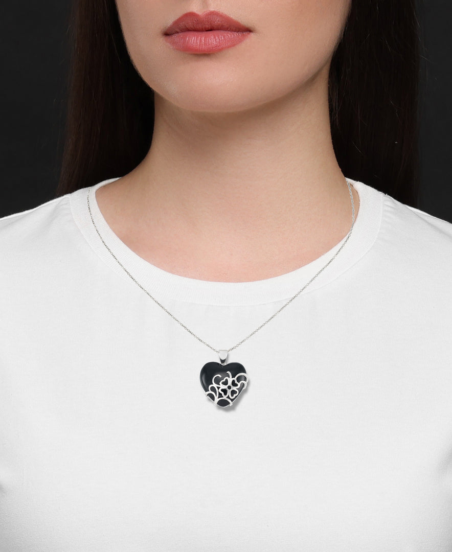 Platinum over Sterling Silver_Genuine Onyx Heart Shaped Pendant, 18"_I_Heart_1