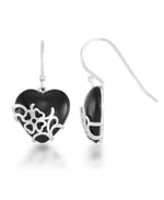 Load image into Gallery viewer, Platinum over Sterling Silver_Genuine Onyx Heart Shaped Dangle Earrings_I_Heart_1
