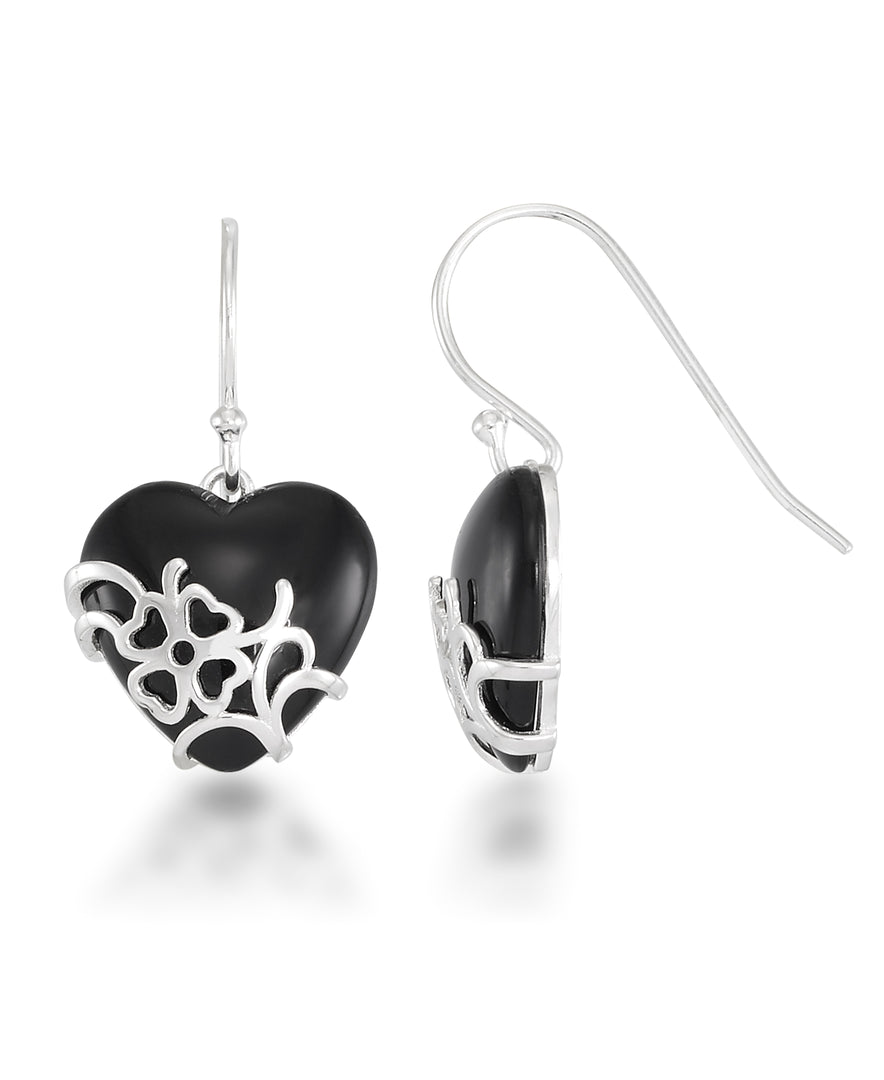 Platinum over Sterling Silver_Genuine Onyx Heart Shaped Dangle Earrings_I_Heart_1