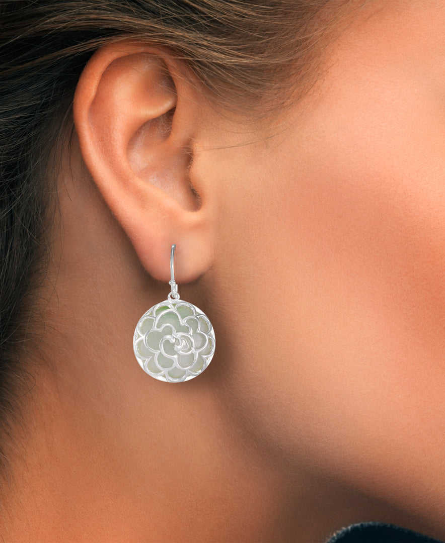 Platinum over Sterling Silver_Genuine Round Jade Cabochon Dangle Earrings with Floral Filigree in Platinum over Sterling Silver_I_Heart_1