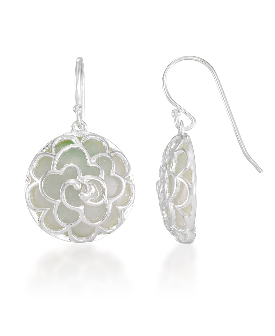 Platinum over Sterling Silver_Genuine Round Jade Cabochon Dangle Earrings with Floral Filigree in Platinum over Sterling Silver_I_Heart_1