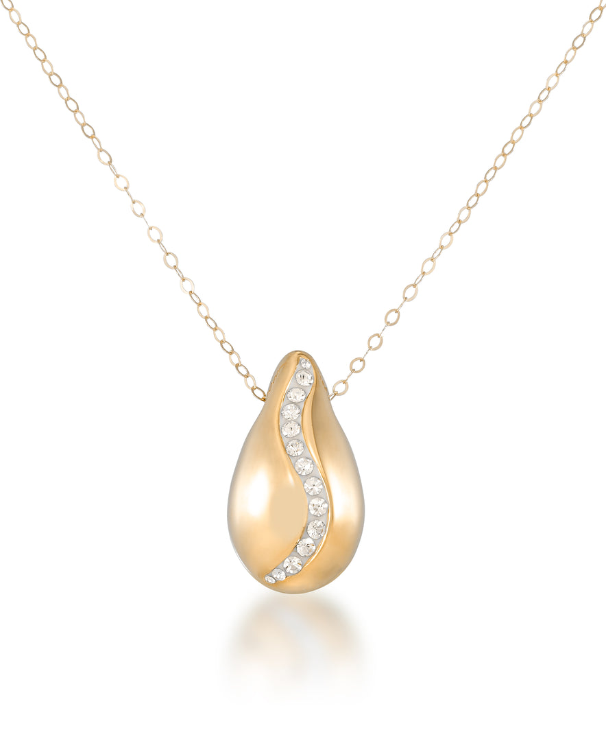 Yellow Gold_Gold Luxe® 140K Gold High Polished Teardrop Pendant with Brilliant Crystals, 18". Dent Resistant, Infused with Nano Diamond Resin Core®_I_Heart_1