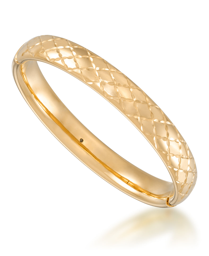 Yellow Gold_Gold Luxe® 14K Gold Bold Diamond Cut and High Polished Bangle Bracelet, 7". Dent Resistant, Infused with Nano Diamond Resin Core®_I_Heart_1