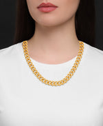 Load image into Gallery viewer, Yellow Gold_Gold Luxe® 14K Gold Bold Ladies Curb Link Necklace, 18". Dent Resistant, Infused with Nano Diamond Resin Core®_I_Heart_1