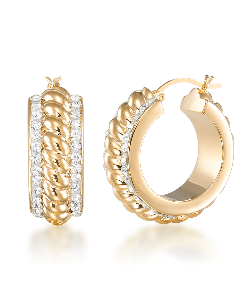 Yellow Gold_Gold Luxe® 14K Gold Bold Twist Hoop Earrings with Brilliant Pave Crystal Borders.  Dent Resistant, Infused with Nano Diamond Resin Core®_I_Heart_1