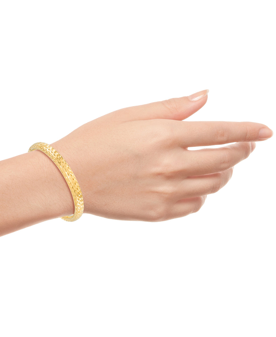 Yellow Gold_Gold Luxe® 14K Yellow Gold Diamond Cut Bold Domed Bangle. Dent Resistant, Infused with Nano Diamond Resin Core®. For Slightly Larger Wrist. - iHeart Jewels_I_Heart_1
