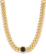 Load image into Gallery viewer, Yellow Gold_Gold Luxe® 14K Gold Genuine Black Faceted Onyx Centerpiece Curb Link Necklace. Dent Resistant, Infused with Nano Diamond Resin Core®_I_Heart_1