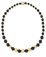Load image into Gallery viewer, Yellow Gold_Gold Luxe® 14K Gold Graduated Genuine Onyx and Gold Bead Necklace. Dent Resistant, Infused with Nano Diamond Resin Core®_I_Heart_1