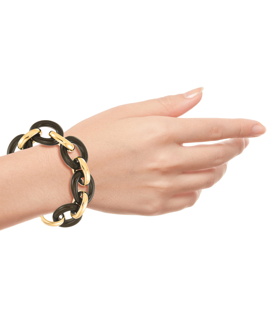 Yellow Gold_Gold Luxe® 14K Yellow Gold and Genuine Onyx Oval Rolo Link Bracelet. Dent Resistant, Infused with Nano Diamond Resin Core®. Average Wist Size - iHeart Jewels_I_Heart_1