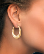 Load image into Gallery viewer, 14K Yellow Gold over Sterling Silver_Graduated Polished and Texured Oval Twist Hoop Earrings_I_Heart_1