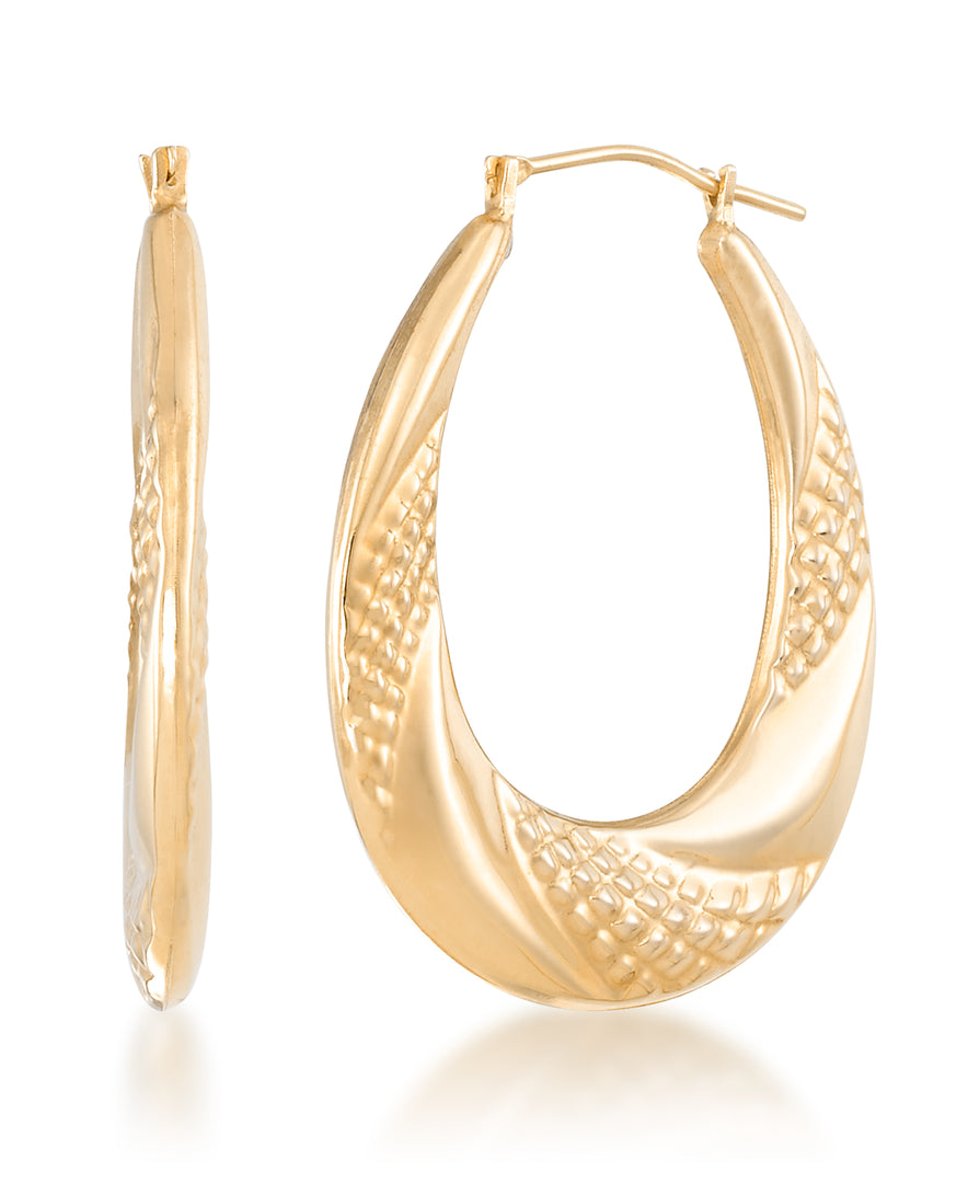 14K Yellow Gold over Sterling Silver_Graduated Polished and Texured Oval Twist Hoop Earrings_I_Heart_1