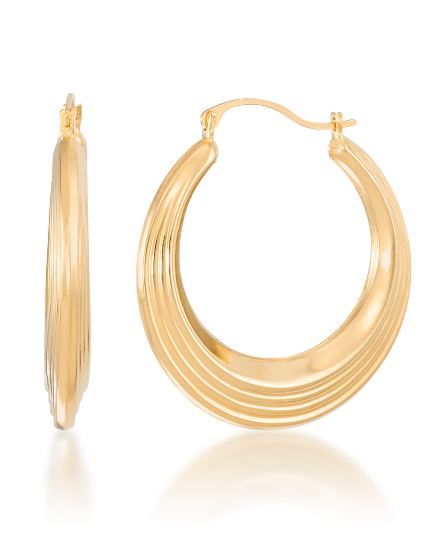 14K Yellow Gold over Sterling Silver_Graduated Ribbed Hoop Earrings_I_Heart_1