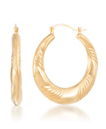 Cargar imagen en el visor de la galería, 14K Yellow Gold over Sterling Silver_Graduated Textured and Polished Hoop Earrings_I_Heart_1