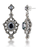 Load image into Gallery viewer, Sterling Silver_Tori Hill® Genuine Marcasite and Hematite Victorian Drop Earrings_I_Heart_1