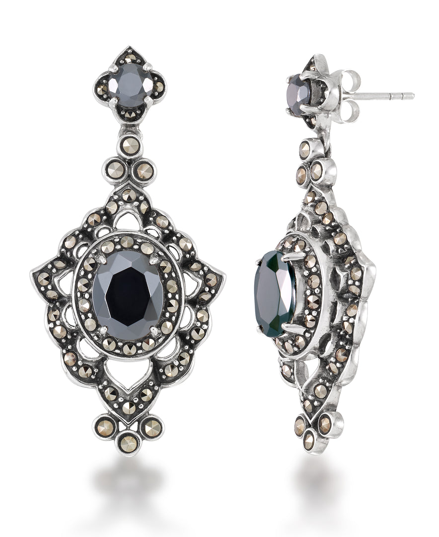 Sterling Silver_Tori Hill® Genuine Marcasite and Hematite Victorian Drop Earrings_I_Heart_1