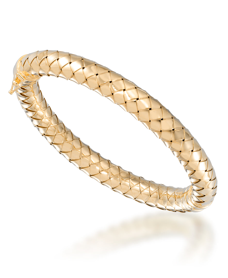 18K Yellow Gold over Sterling Silver High Polished Bold Milano Woven Bangle, Size 7 - Fits Average Wrist Size, Made in Italy_I_Heart_1