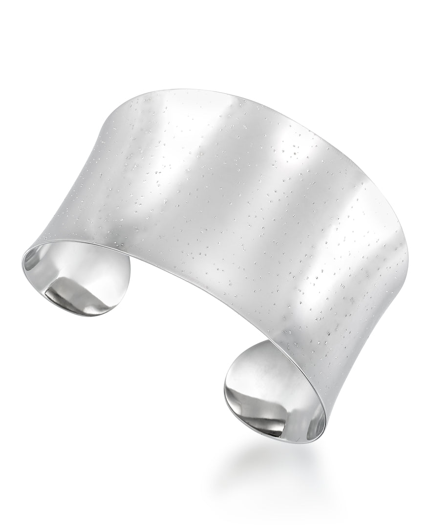 Platinum over Sterling Silver_High Polished and Starlight Diamond Cut Wide Cuff Bangle Bracelet_I_Heart_1