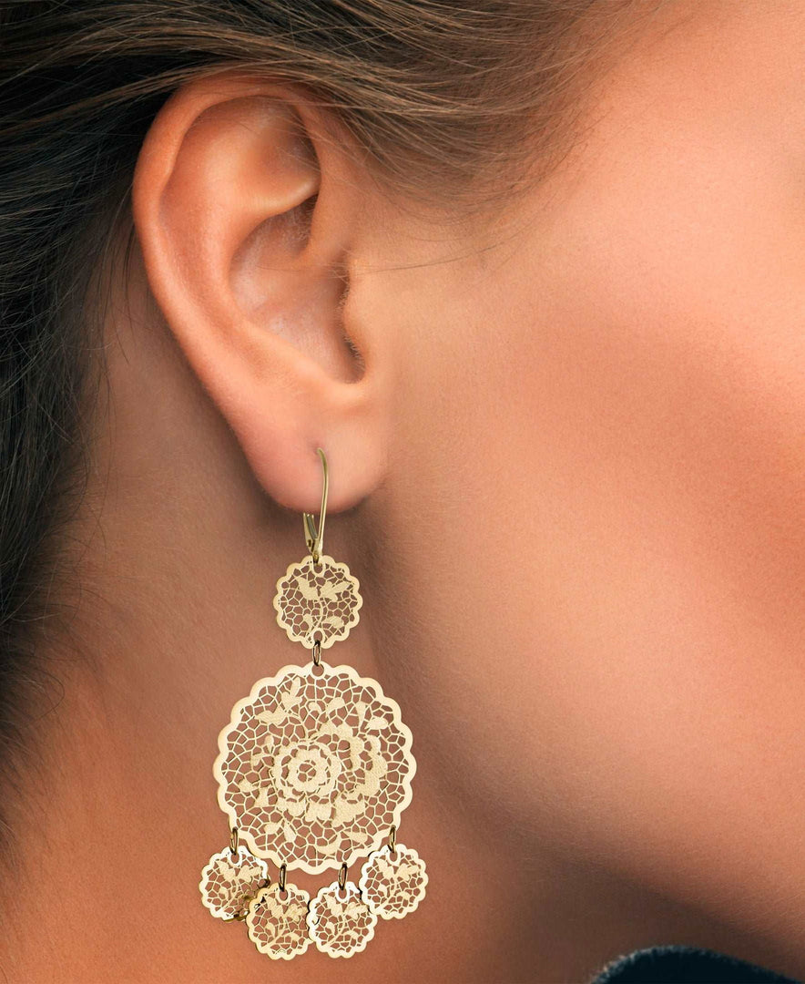 Yellow Gold_14K Gold Filigree Chandelier Drop Earrings. Made in Italy_I_Heart_1