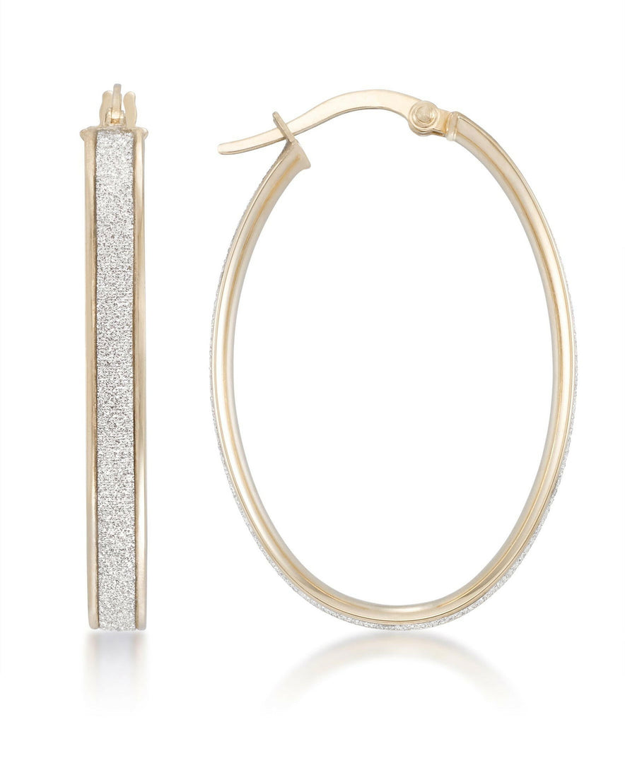 Yellow Gold_14K Gold Large Oval Glitter Hoop Earrings. Made in Italy_I_Heart_1