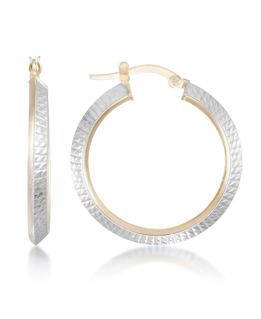 Two-Tone_14K Gold Two-Tone Textured Modern Hoop Earrings. Made in Italy_I_Heart_1