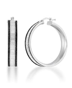 Load image into Gallery viewer, Platinum over Sterling Silver_Large Black and White Glitter Hoop Earrings_I_Heart_1