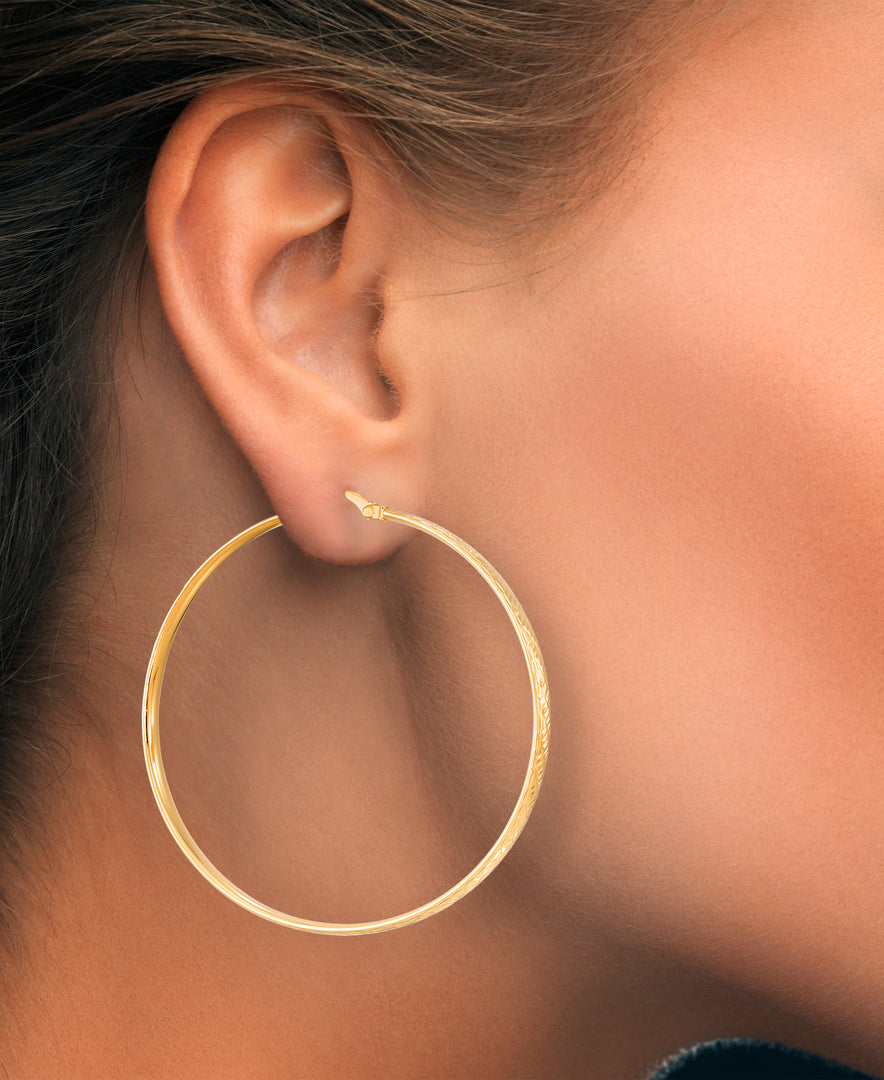 14K Yellow Gold over Sterling Silver_Large Hand Diamond Cut Hoop Earrings_I_Heart_1