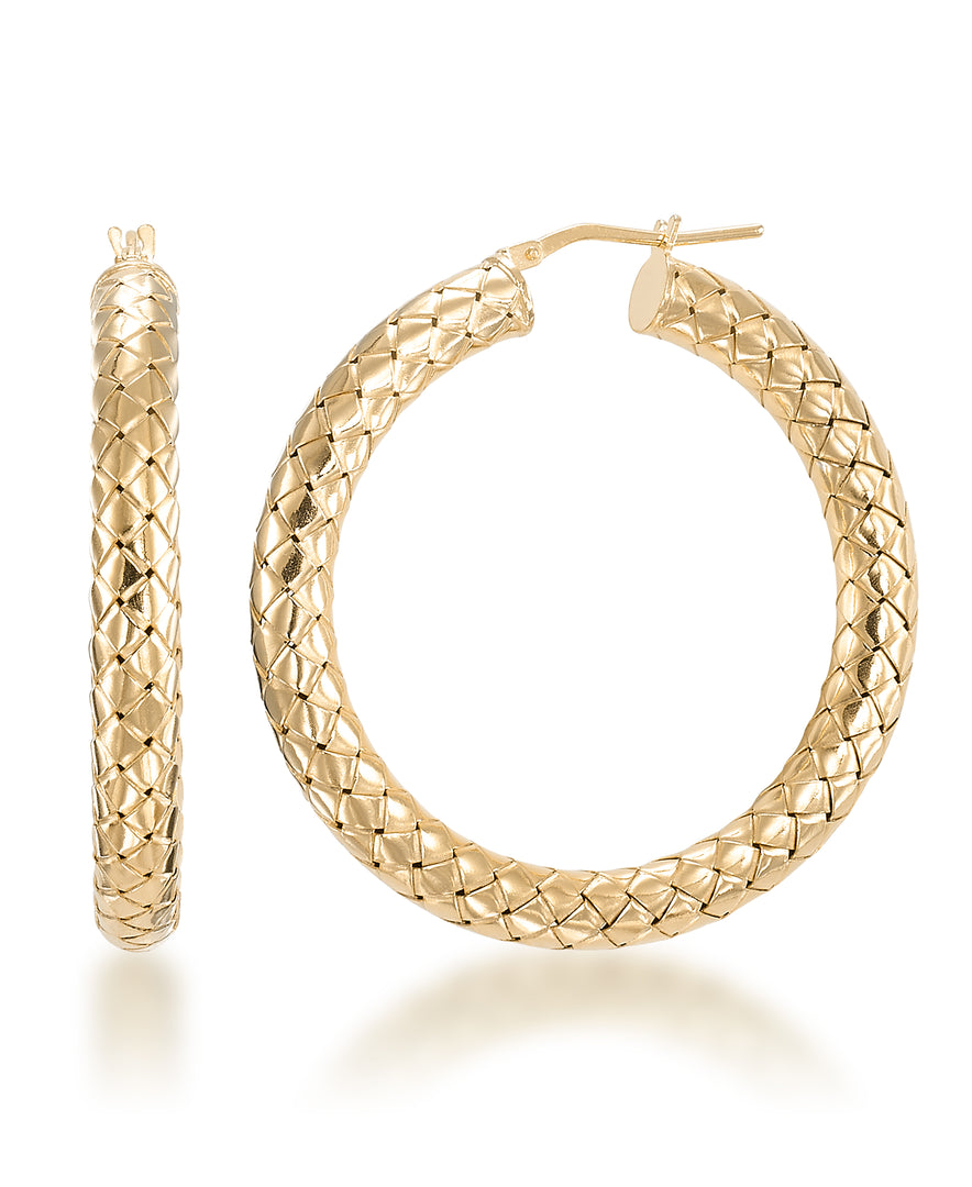 18K Yellow Gold over Sterling Silver_Large Round Milano Woven Hoop Earrings, Made in Italy_I_Heart_1