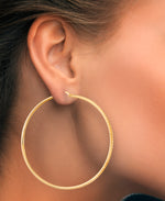 Cargar imagen en el visor de la galería, 14K Yellow Gold over Sterling Silver_Large Thin Profile Diamond Cut Hoop Earrings_I_Heart_1