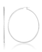 Cargar imagen en el visor de la galería, Platinum over Sterling Silver_Large Thin Profile Diamond Cut Hoop Earrings_I_Heart_2