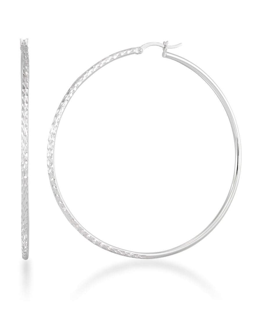 Platinum over Sterling Silver_Large Thin Profile Diamond Cut Hoop Earrings_I_Heart_2
