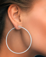 Cargar imagen en el visor de la galería, Platinum over Sterling Silver_Large Thin Profile Diamond Cut Hoop Earrings_I_Heart_2