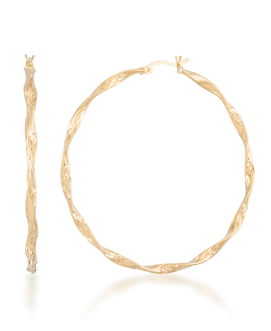 14K Yellow Gold over Sterling Silver_Large Thin Profile Diamond Cut Twist Hoop Earrings_I_Heart_1