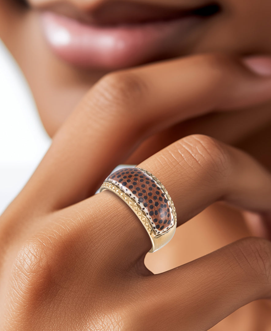 14K Yellow Gold over Sterling Silver_Leopard Enamel Dome Ring_I_Heart_1