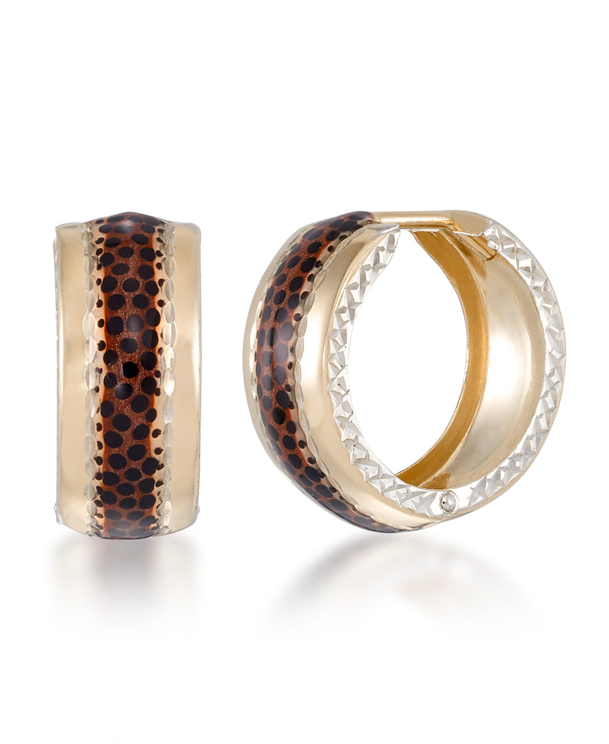 Two-Tone_Leopard Enamel Large Huggie Hoop Earrings in 14K Yellow Gold and Platinum over Sterling Silver_I_Heart_1