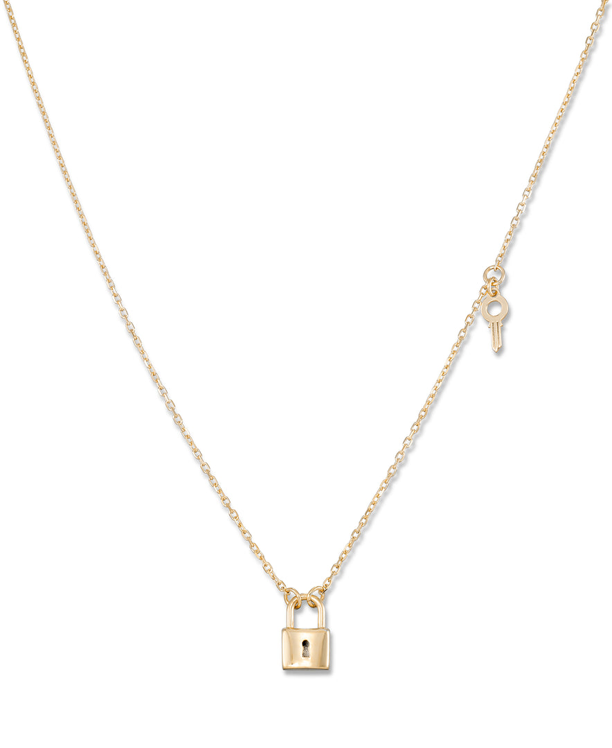 18K Yellow Gold over Sterling Silver Lock and Key Necklace, 16" Chain with 2" Extender, Made in Italy_I_Heart_1