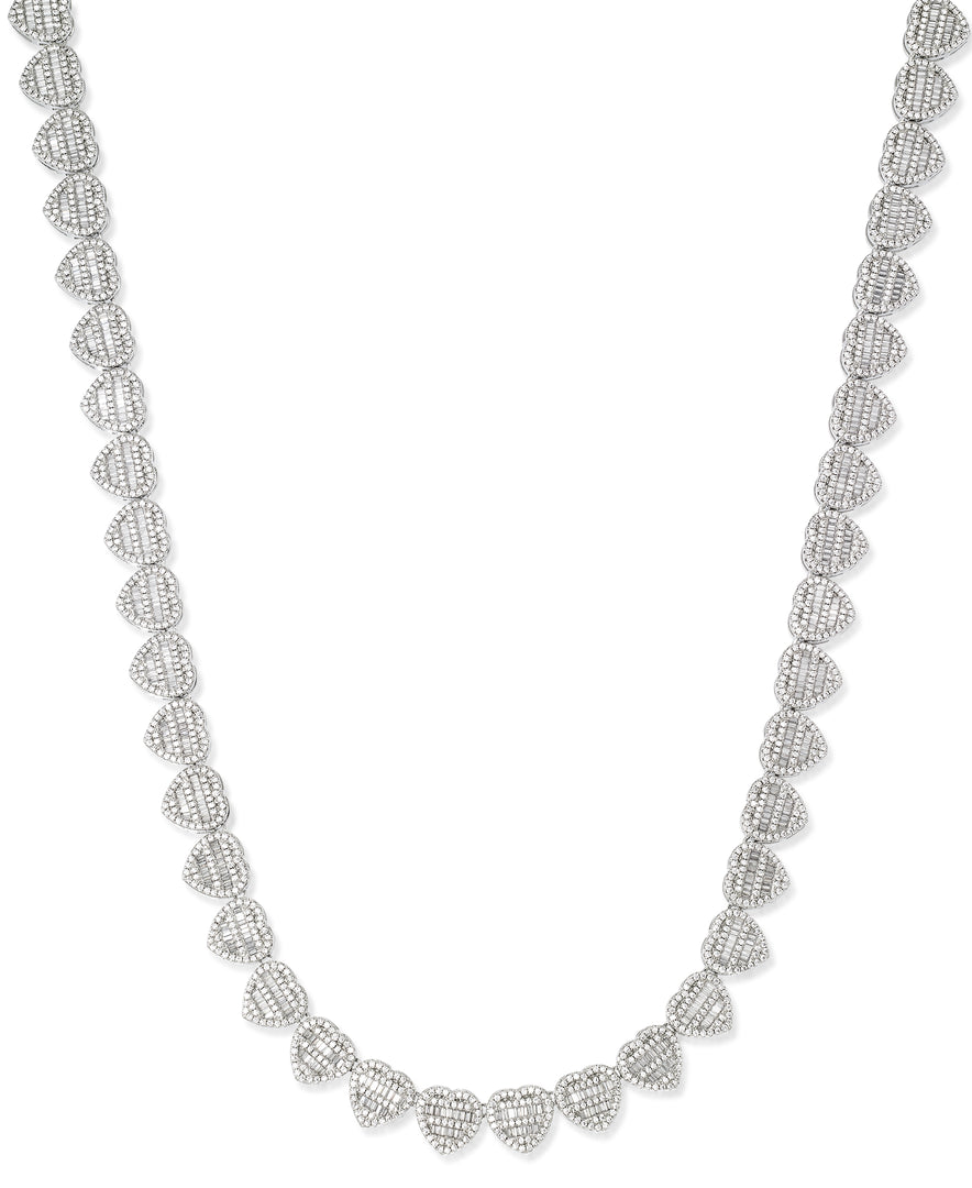 platinum-tone_25 CT. T.W. Simulated Round and Baguette Diamond Multi Hearts Tennis Necklace in Platinum Tone, 18"_I_Heart_1