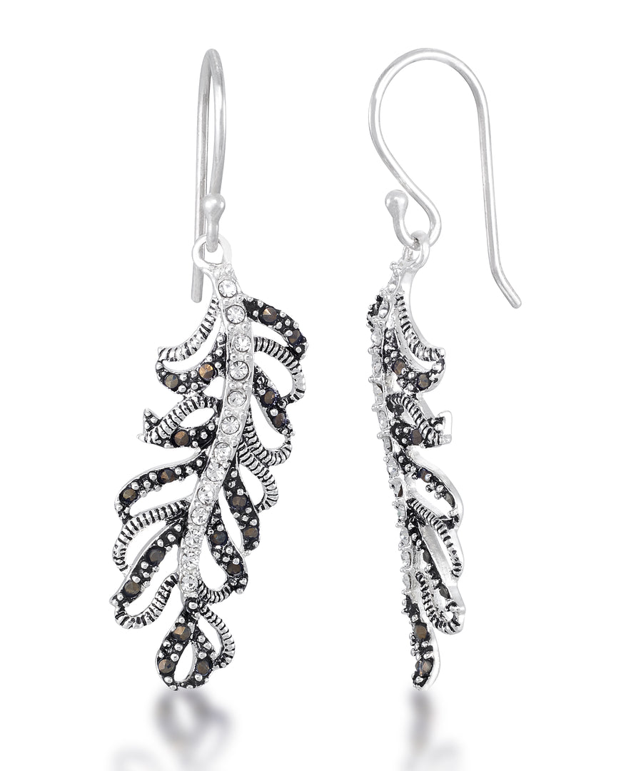 Sterling Silver_Tori Hill® Genuine Marcasite and Crystal Vine Design Dangle Earrings_I_Heart_1