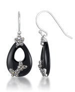 Cargar imagen en el visor de la galería, Sterling Silver_Tori Hill® Genuine Marcasite and Onyx Butterfiles and Flowers Dangle Earrings_I_Heart_1