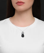 Load image into Gallery viewer, Sterling Silver_Tori Hill® Genuine Marcasite and Facated Onyx Bow and Teardrop Pendant, 18"_I_Heart_1