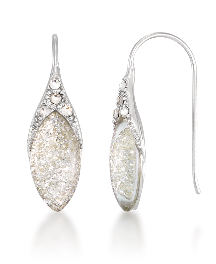 Platinum over Sterling Silver_Marquise Dangle Earrings with Glttery Druzy Quartz Doublets_I_Heart_1